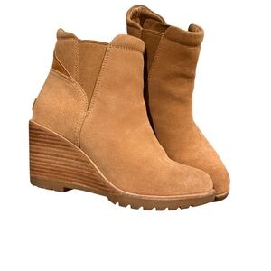 Sorel After Hours  Tan Wedge Ankle Boot leather suede camel brown 6.5 Chelsea